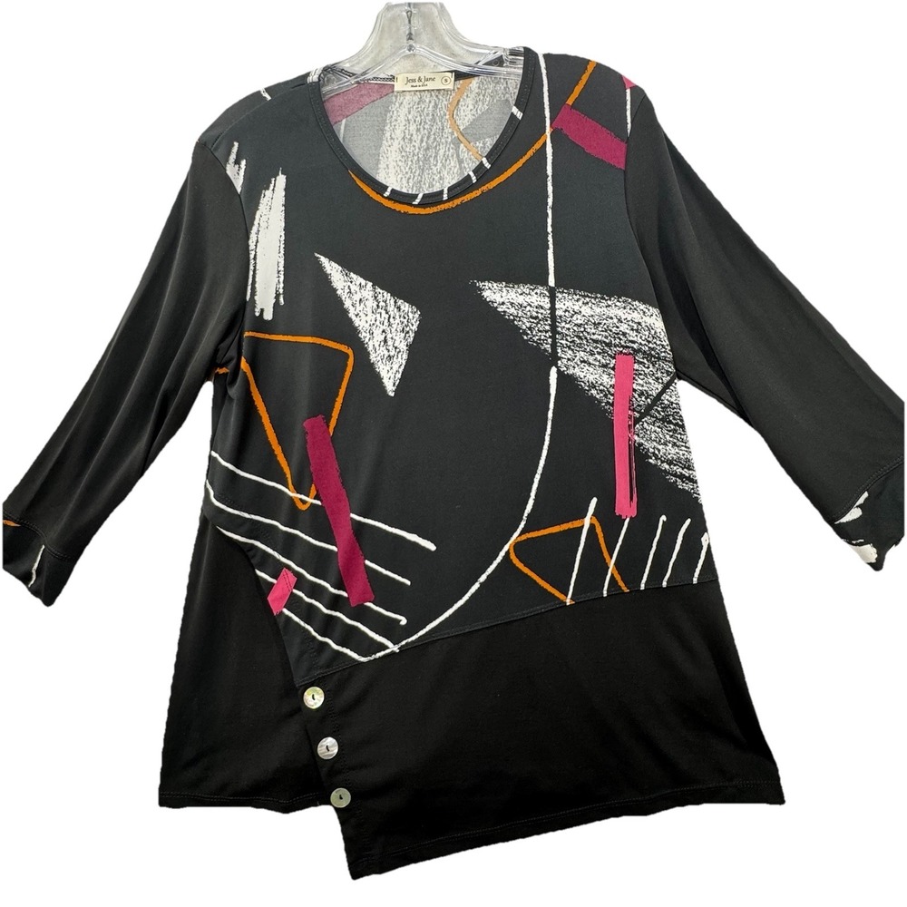 Jess & Jane Artsy Tunic Top Art To Wear Asymmetrical Lightweight Women's Sz S